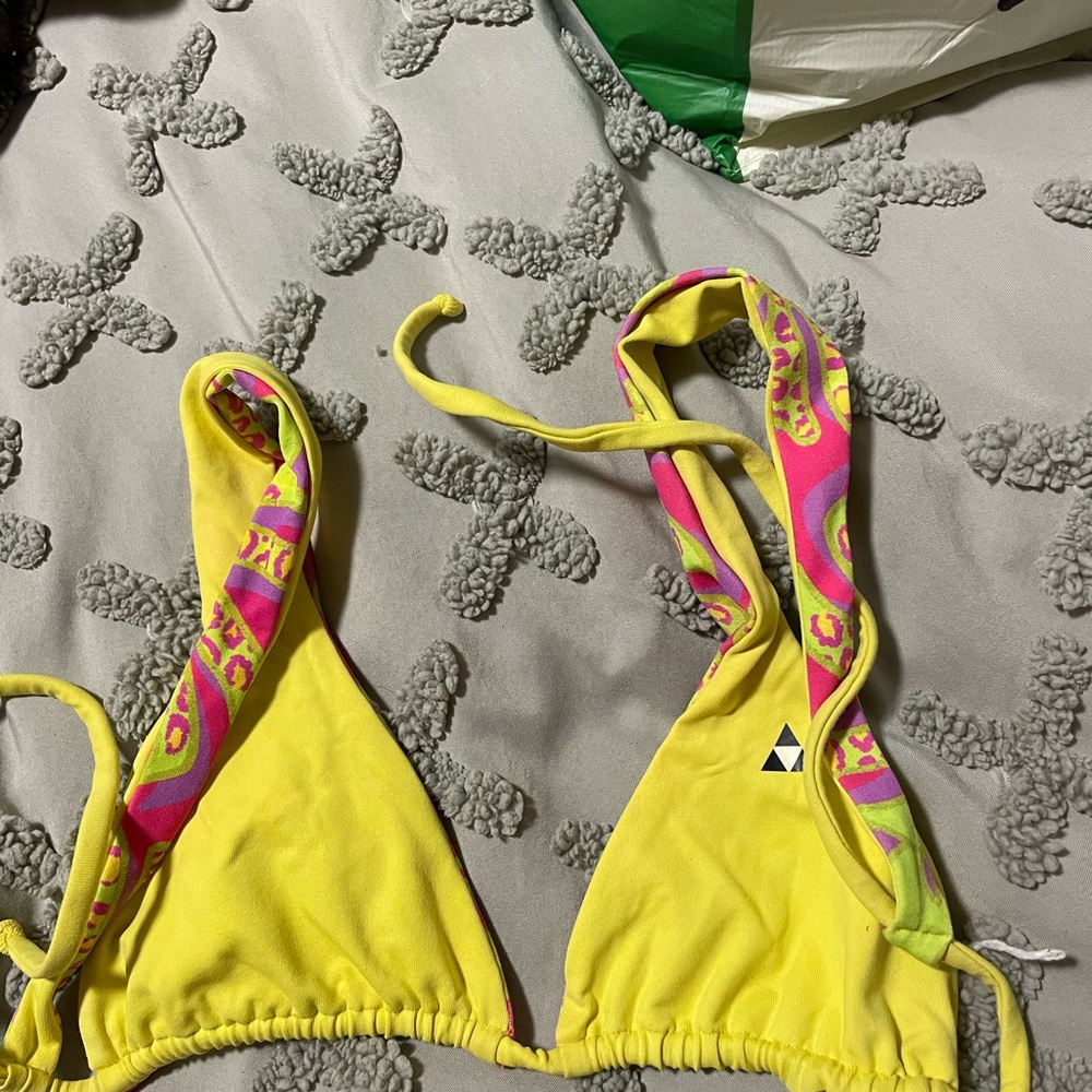 Yellow and Pink Triangle Bikini Top